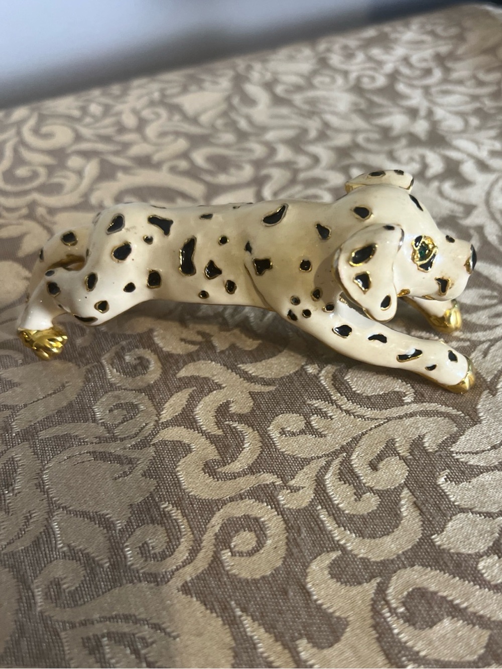 Vintage Large Dalmatian Green Eyed Puppy Dog Brooch/Pin Gold Underside
